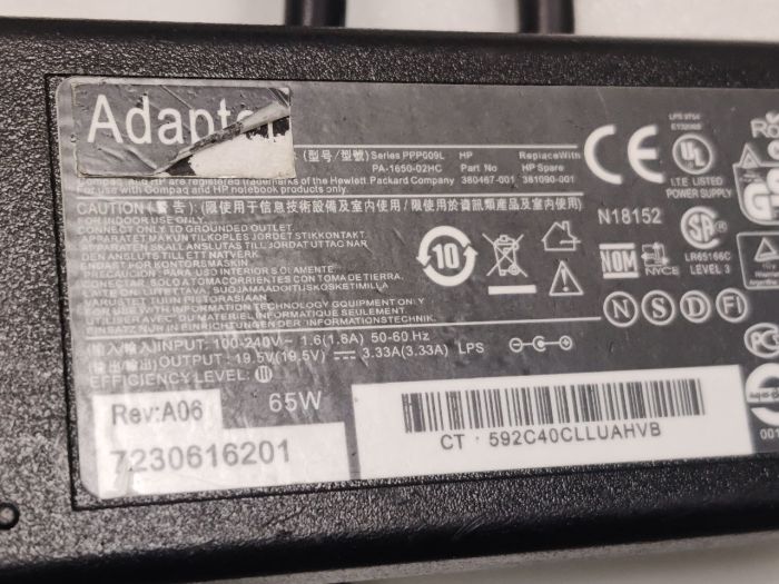 Блок питания , зарядное устройство для HP 19.5V 3.33A 4.5x3.0mm 65W бу