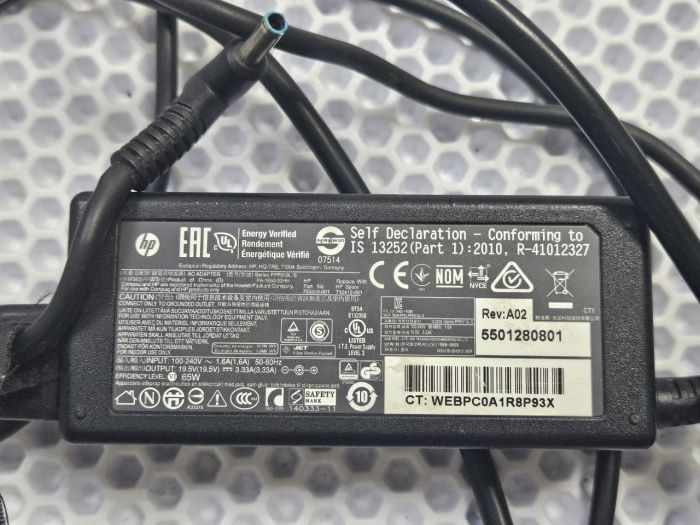 Зарядка для ноутбука HP 19,5V 3,33A (65W) 4,5x3мм с иглой бу, ориг