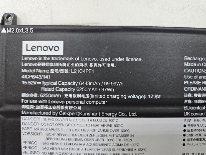 Аккумулятор для ноутбука Lenovo L21C4PE1 оригинал, бу, износ 5%
