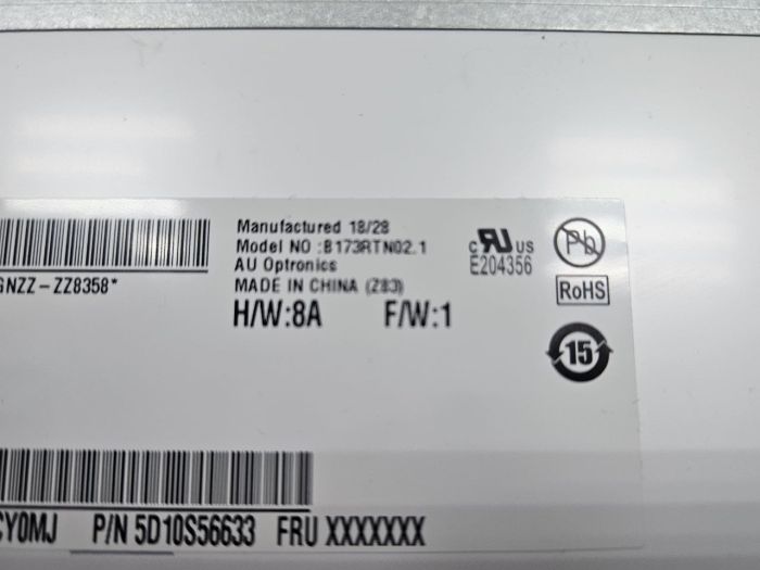 Матрица B173RTN02.1 TN/17.3"/1600x900/Slim/30 Pin/уши верх-низ бу