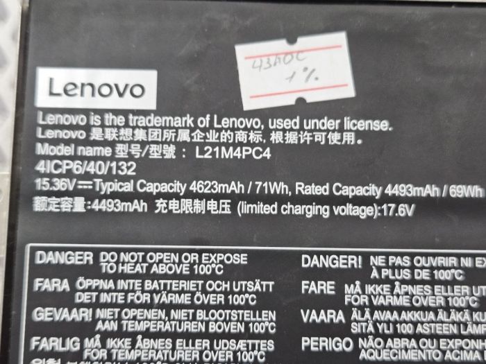 Аккумулятор L21M4PC4 для Lenovo IdeaPad Gaming 3 16IAH7, ориг, бу, износ 1%