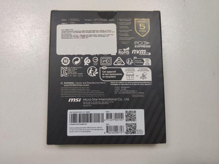 Жесткий диск SSD MSI 240 ГБ SPATIUM S270 2.5" SATA3 6.0 Гбит/с (S78-440N070-P83)