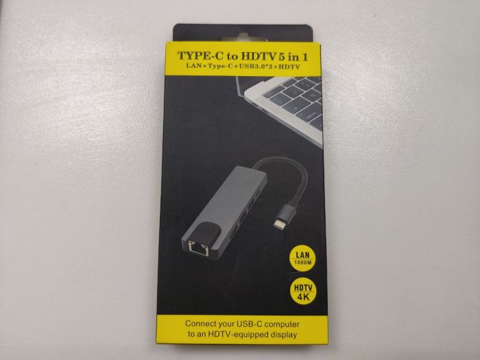 Переходник USB-концентратор с Type-C HDMI/ RJ-45/ 2xUSB 3.0 /2x Type-C