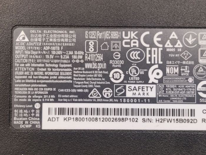 Зарядка для ноутбука Acer 19.5V 9.23A (180W) 5.5x1.7мм ориг, бу