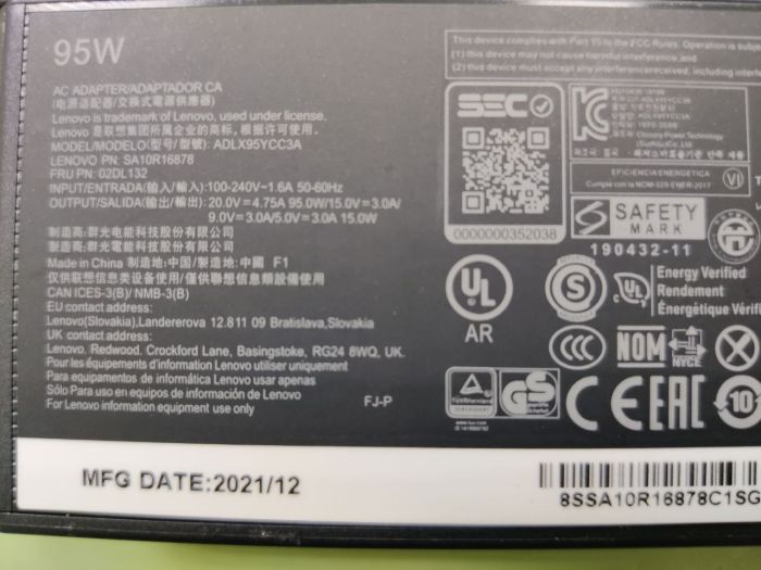 Зарядка для ноутбука Lenovo 20V 4.75A 95W TYPE-C без сетевого кабеля