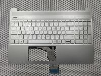 Верхняя часть корпуса (топкейс) с клавиатурой для ноутбука HP 15s-eq серебристый без подсветки